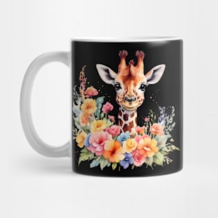 A giraffe decorated with beautiful watercolor flowers Mug